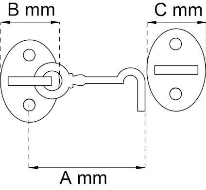 Ritning av dörrregel med mått A mm, B mm och C mm markerade.