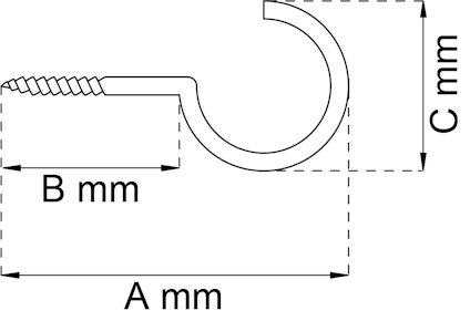 Diagram av en J-krok med måtten A mm, B mm, och C mm markerade.