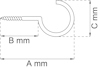 Diagram av en skruvkrok med dimensioner markerade som A mm, B mm och C mm.