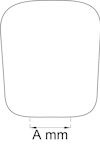 Siluett av en form med vid övre del och smalare nedre, märkning "A mm" längst ner.