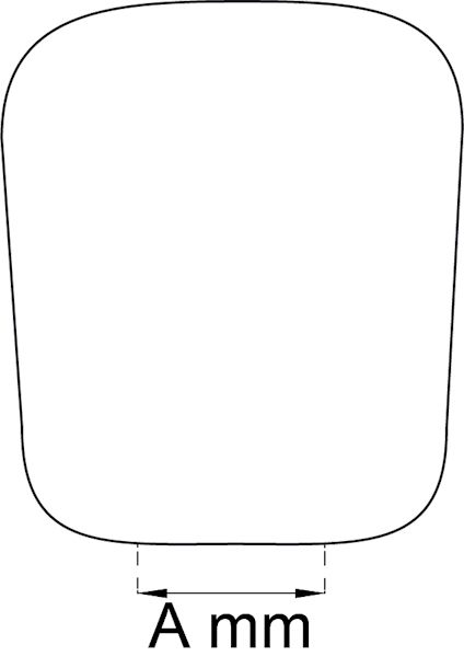 Siluett av en form med vid övre del och smalare nedre, märkning "A mm" längst ner.