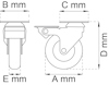 Ritning av hjul med måttangivelser: A, B, C, D, och E, alla angivna i millimeter (mm).
