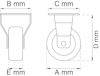 Ritning av två svänghjul med måttangivelser: B, C, D, E och A i millimeter.