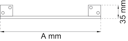 Ritning av ett rektangulärt fäste med måttet 35 mm i höjd, märkning "A mm" i bredd.