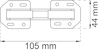 Ritning av gångjärn med mått: bredd 105 mm, höjd 44 mm.