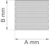 Diagram av en rektangel med måtten A mm och B mm samt horisontella linjer inuti.