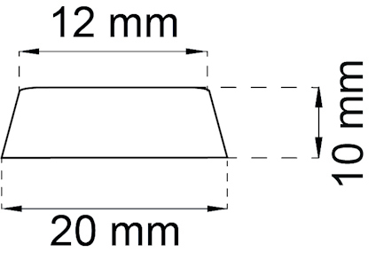 Skiss av en trapez med måtten 20 mm bred, 12 mm smal och 10 mm hög.