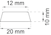 Skiss av en trapetsformad objekt med måtten 20 mm, 12 mm och 10 mm.