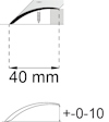 Illustration av en hylla med 40 mm utstick och en böjd kant, monterad med en skruv.