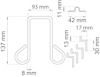 Diagram med mått av en metallprofil: 137x93 mm, tjocklek 8 mm, med sektioner på 11x42 mm, 17x13 mm och 30 mm.
