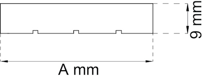 Diagram av en rektangel med måtten A mm i längd och 9 mm i höjd.