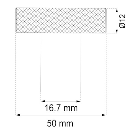 Ritning av cylinder med 12 mm diameter och 16,7 mm skafthöjd, total höjd 50 mm.