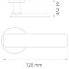 Ritning av dörrhandtag med en längd på 120 mm och en bredd på 44 mm.