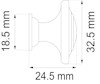 Ritning av en dörrknopp med måtten 18,5 mm, 24,5 mm och 32,5 mm markerade.