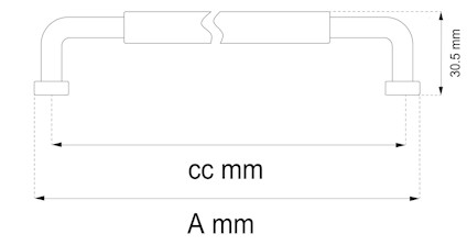 Teknisk ritning av ett handtag med måtten 30,5 mm i höjd, "A mm" och "cc mm" i bredd.