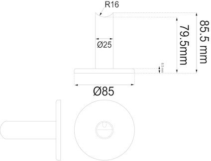 Teknisk ritning av en cylinderformad del med olika mått, inklusive Ø85 mm, Ø25 mm, 85,5 mm höjd.