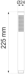 Diagram av en duschhandtag med dimensionerna 225 mm längd och 24 mm diameter, prickmönster på toppen.