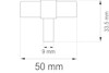 Teknisk ritning med mått: 50 mm bredd, 33,5 mm höjd, 9 mm djup.