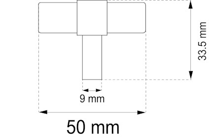 Teknisk ritning med mått: 50 mm bredd, 33,5 mm höjd, 9 mm djup.