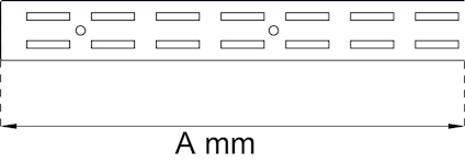 Diagram av en rektangulär metallplatta med hål och texten "A mm" under plattan.