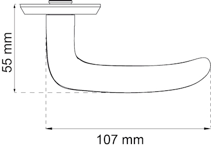 Handtagsritning med mått: Höjd 55 mm, längd 107 mm.