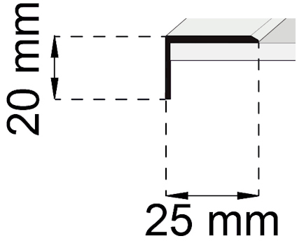 Skiss av en L-formad profil med måtten 20 mm och 25 mm.