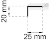 Diagram av en kantprofil med måtten 20 mm vertikalt och 25 mm horisontellt.