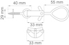 Illustration av ett metallfäste med skruv. Mått: 29 mm hög, 40 mm och 55 mm breda delar, 33 mm bas.