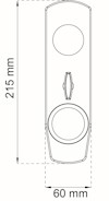 Ritning av dörrhandtag med mått: höjd 215 mm, bredd 60 mm.