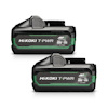 Två svarta Hikoki batterier med gröna detaljer och märkning "Multi Volt 36V-18V".