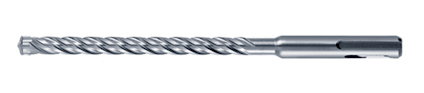 Metallisk borr med spiralformad design och slät bas.