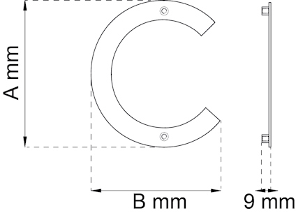 Diagram av en cirkelformad skiva med hål, mått A mm och B mm, tjocklek 9 mm.