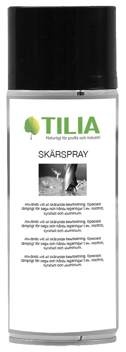 Sprayburk med etikett märkt "Tilia skärspray".