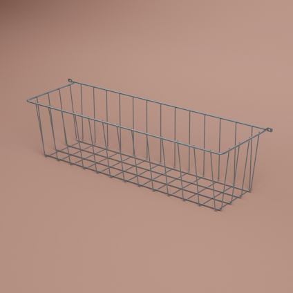 Wire basket in silver against a neutral background.