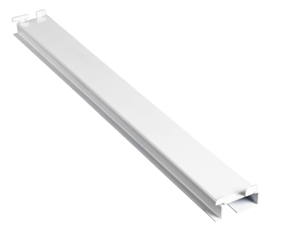 Vit kroklister i metall med två utstickande fästen på vardera sida.