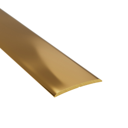 Guldfärgad, slät metallprofil med rundade kanter, mot en vit bakgrund.