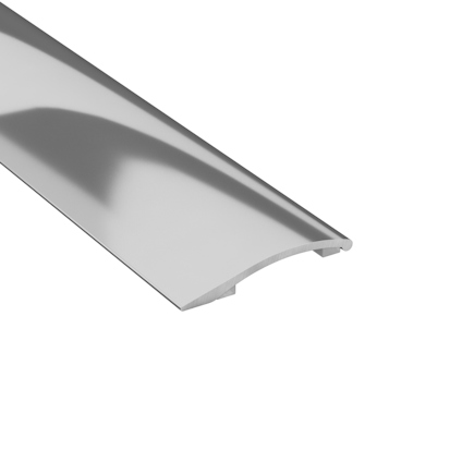 Silverfärgad slät nivålist i metall med rundad kant, designad för att täcka skarvar.