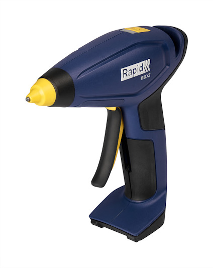 Limpistol med blå och gult hölje, märkt "Rapid BGX7".