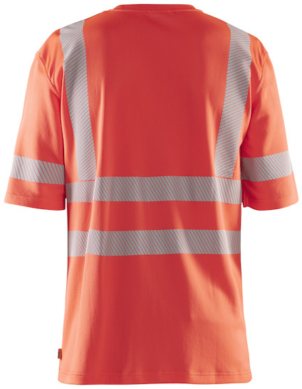 Orange tröja med reflekterande streck över axlar, bröst och midja.
