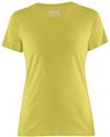 Gul T-shirt med korta ärmar och rund halsringning, med Blåkläder-logotyp på insidan av nacken.