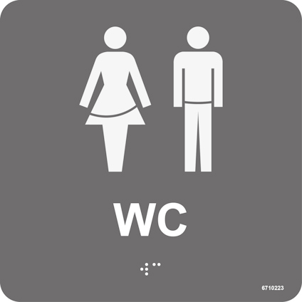 SKYLT UNIGRAPHICS WC DAM/HERR GRÅ TAKTIL PLAST 150X150MM