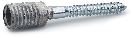 Metallskruv med gängad cylindrisk del och spiralformad spets.