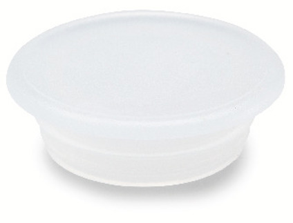 Transparent plastlock med rund form och lätt upphöjd kant.