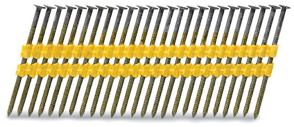 Bandad spikrad med gula plastremsor som håller samman metallspikar i diagonal formation.