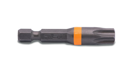 Bits med X-formad spets och orange band runt skaftet. Texten 'FAST' är ingraverad på sidan av skaftet.
