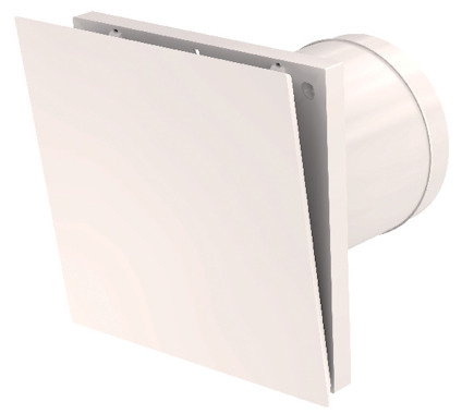 Vit ventilationsdel med fyrkantig front och rund bakdel i plast.