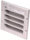 Ventilgaller i gjuten aluminium med fyra horisontella lameller och rundade hörn.