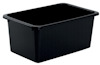 Svart rektangulär förvaringsbox med släta sidor.