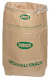 Papperssäck med text "svenco" och "VÅTAVFALLSSÄCK", gjord av papper med plastfoder inuti.