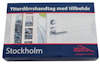 Förpackning för ytterdörrshandtag med texten "Ytterdörrshandtag med tillbehör" och "Stockholm".